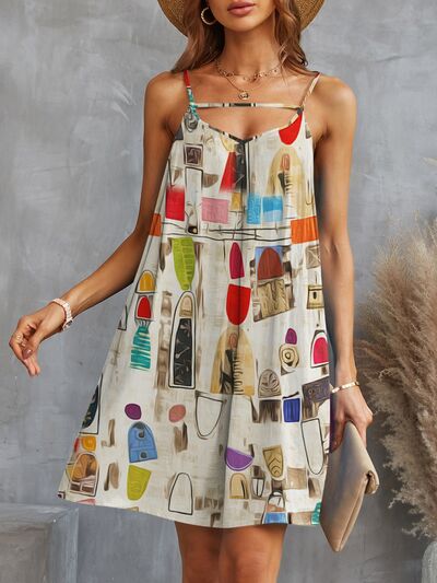 Summer Printed Spaghetti Strap Mini Dress