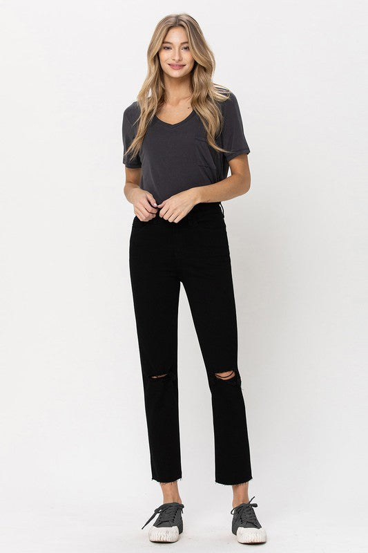 Thea High Rise Straight w Raw Hem