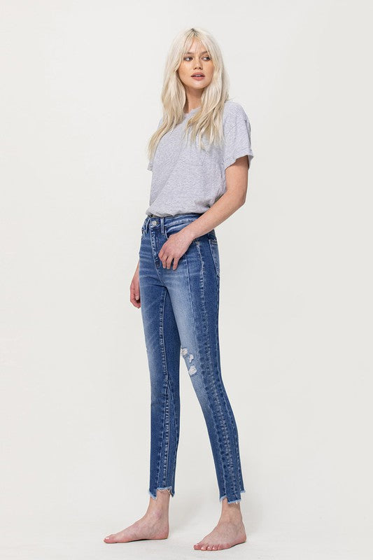 Teagan High Rise Ankle Skinny with Uneven Hem Detail