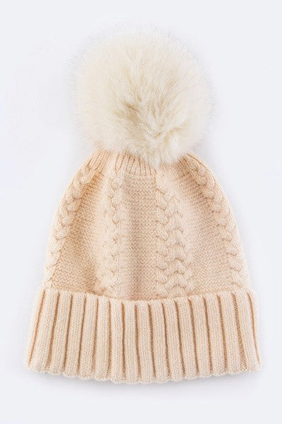 EMMEZ Raccoon Fur PomPom Cashmere Beanie