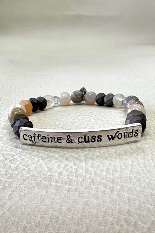 Caffeine & Cuss Words Silver & Multi Stone Bracelet