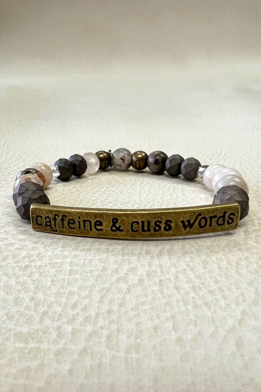 Caffeine & Cuss Words Bronze and Dark Stone Bracelet