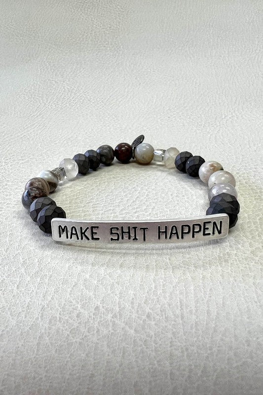 Make Shit Happen Silver & Dark Stone Bracelet