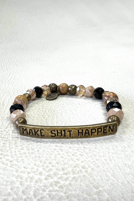 Make Shit Happen Gold & Dark Stone Bracelet