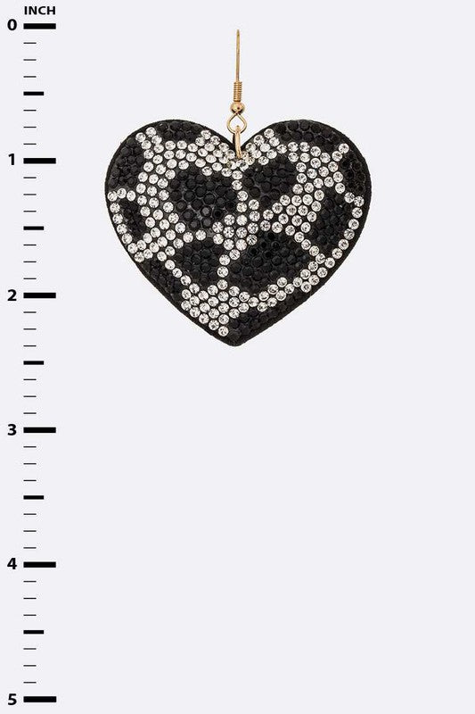 Cow Print Rhinestone Heart Pillow Earrings