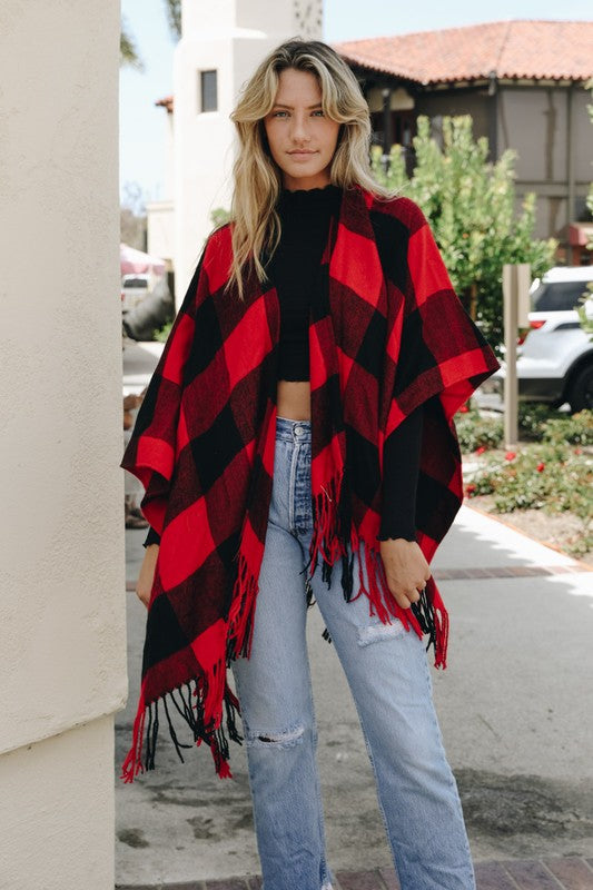 Francis Buffalo Check Tassel Poncho