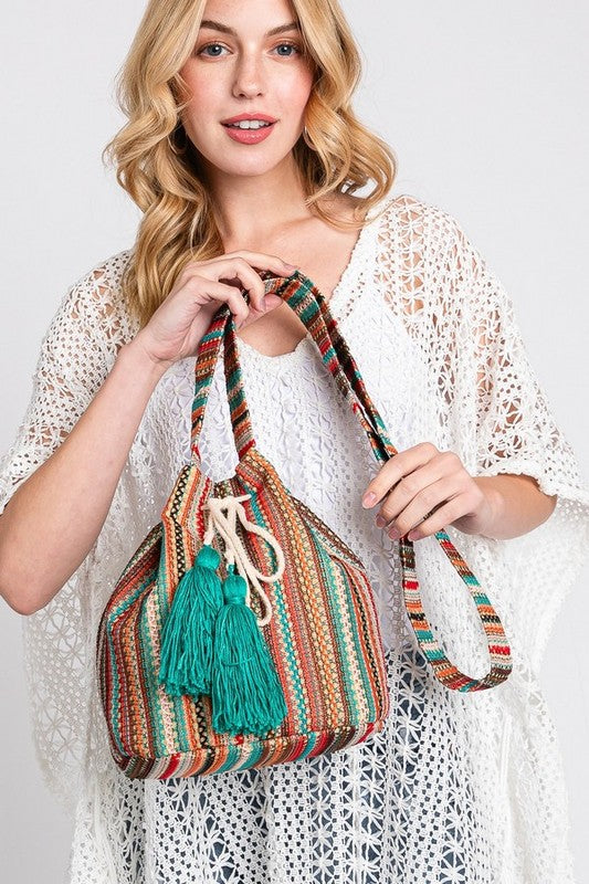 Cotton Tassel Boho Bucket Bag