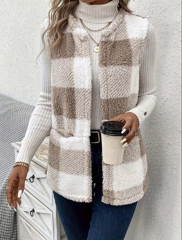 Aleah Sherpa Plaid Vest