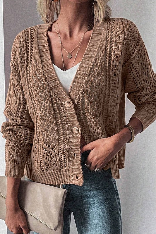 Open Knit Drop Shoulder Cardigan