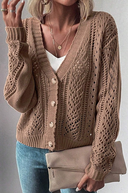 Open Knit Drop Shoulder Cardigan