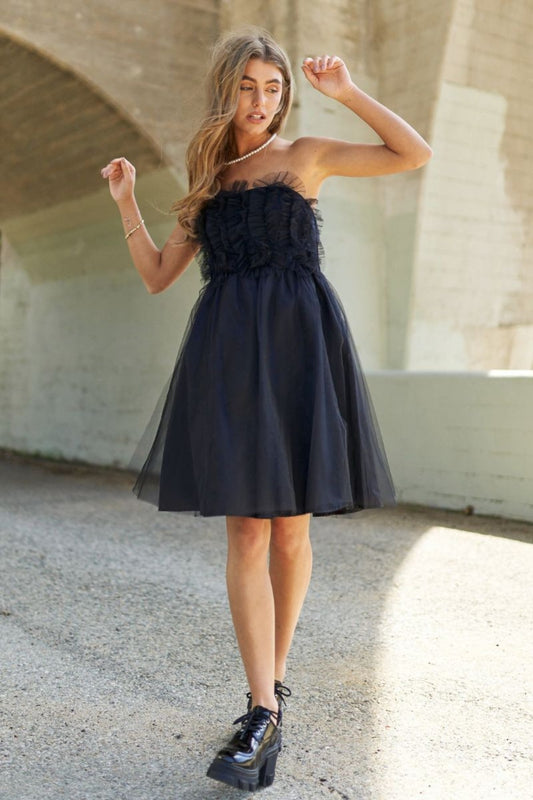 Priscilla Ruffle Tube Top Swing Dress