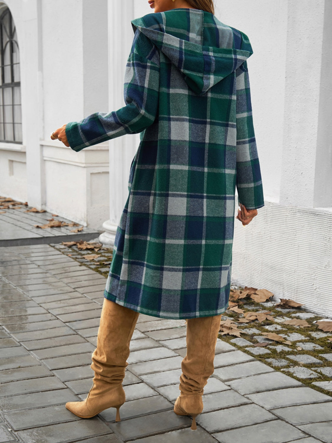 Denise Plaid Long Sleeve Hooded Coat