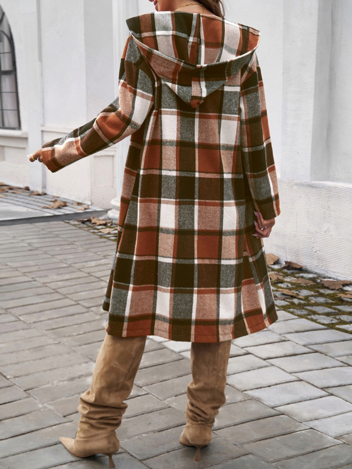 Denise Plaid Long Sleeve Hooded Coat