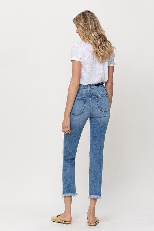 Kellen Knee Slit Frey Hem Crop Straight