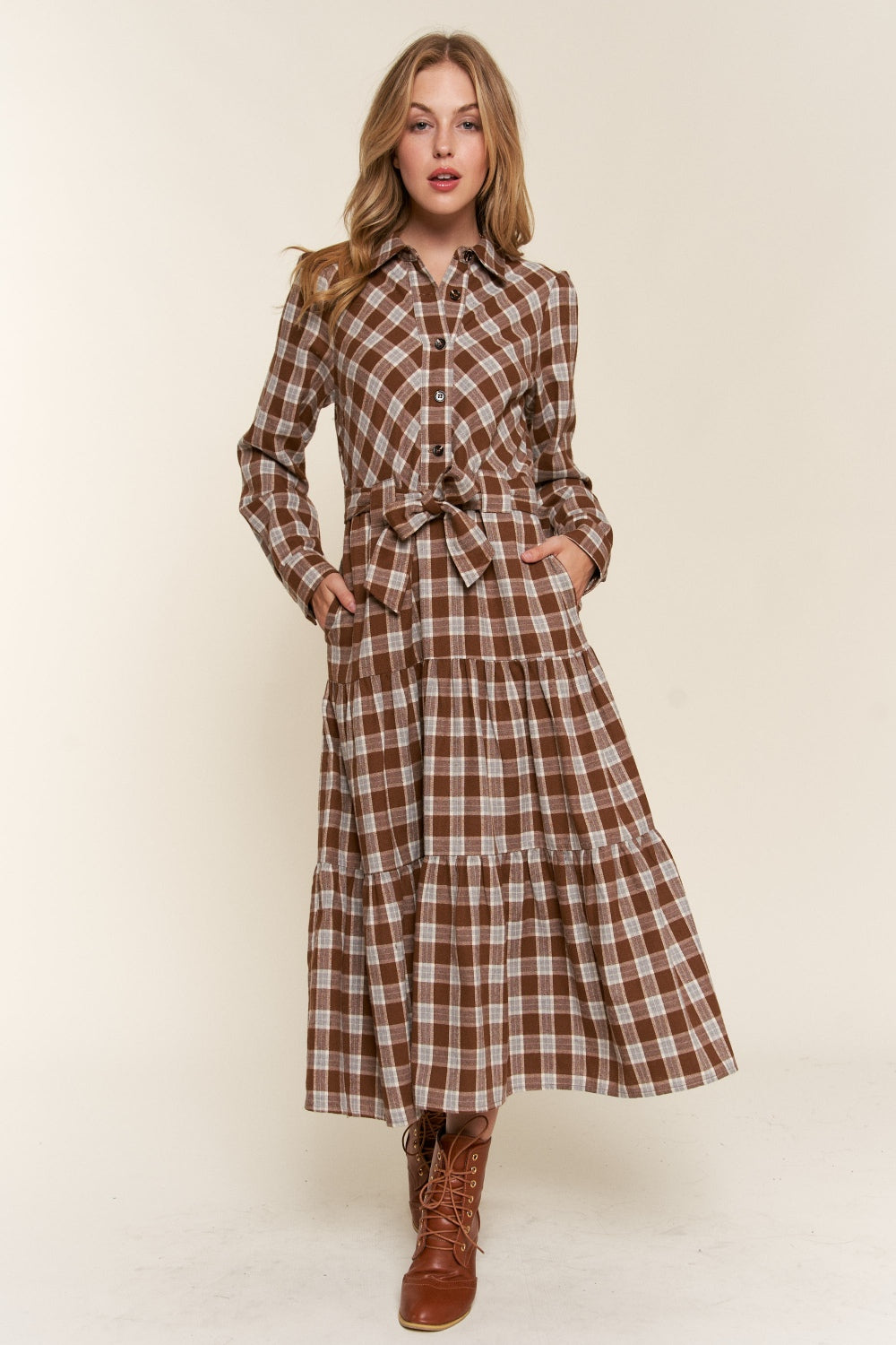 Jennifer Tiered Midi Shirt Dress