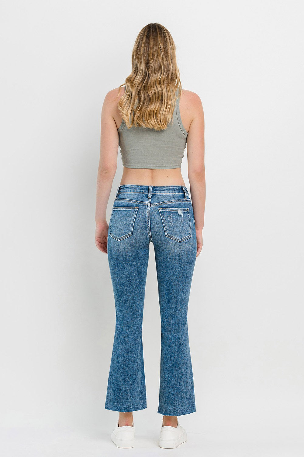 Heather Mid Rise Distressed Cropped Flare Jeans