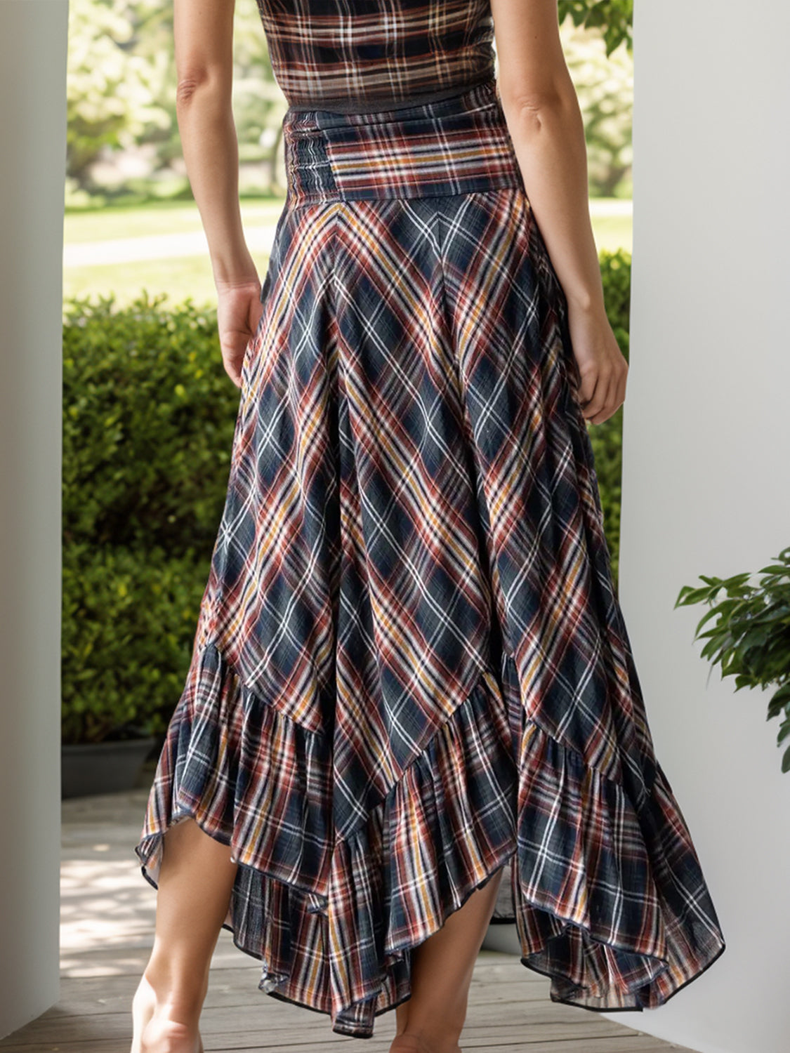 Hollie Plaid Asymmetrical Ruffle Hem Skirt