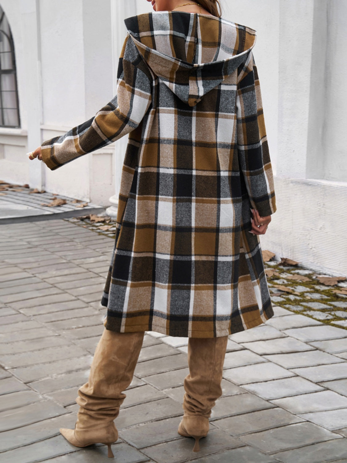 Denise Plaid Long Sleeve Hooded Coat