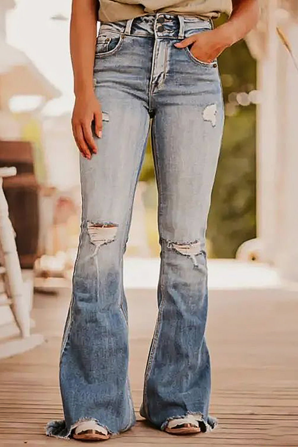 Eloise Distressed Raw Hem Bootcut Jeans