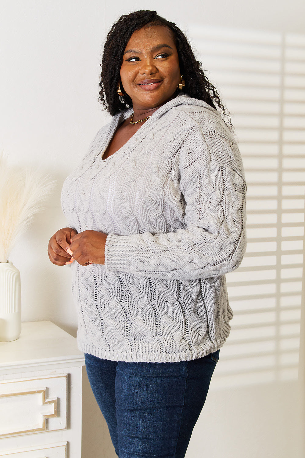 Georgia Cable-Knit Hooded Sweater