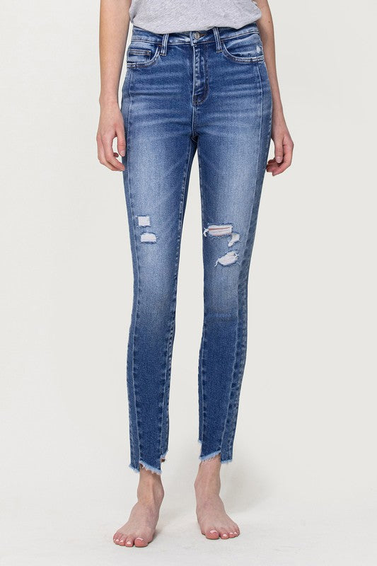 Teagan High Rise Ankle Skinny with Uneven Hem Detail