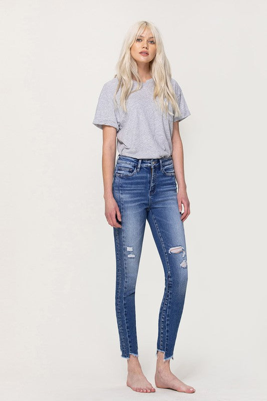 Teagan High Rise Ankle Skinny with Uneven Hem Detail