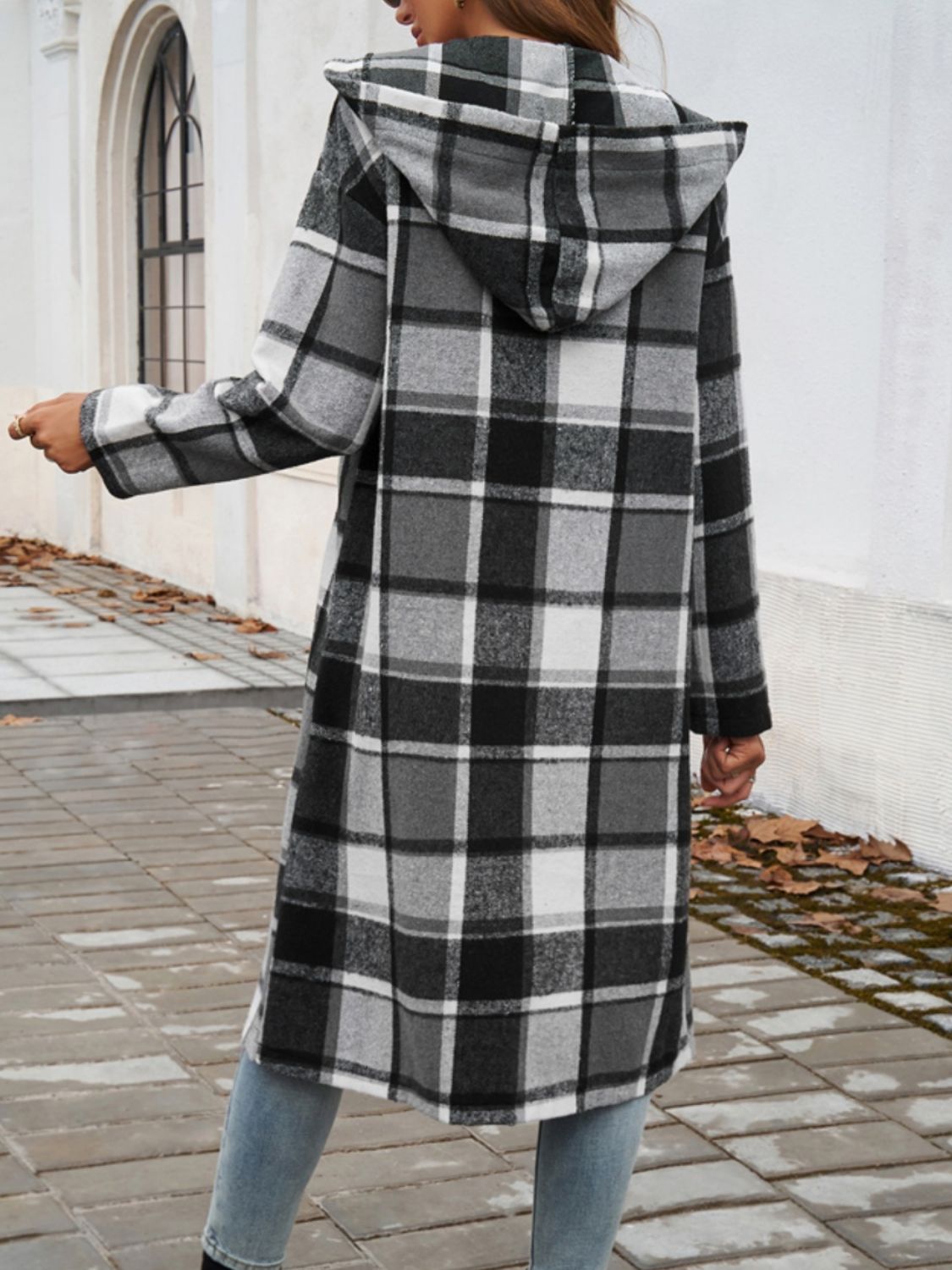 Denise Plaid Long Sleeve Hooded Coat