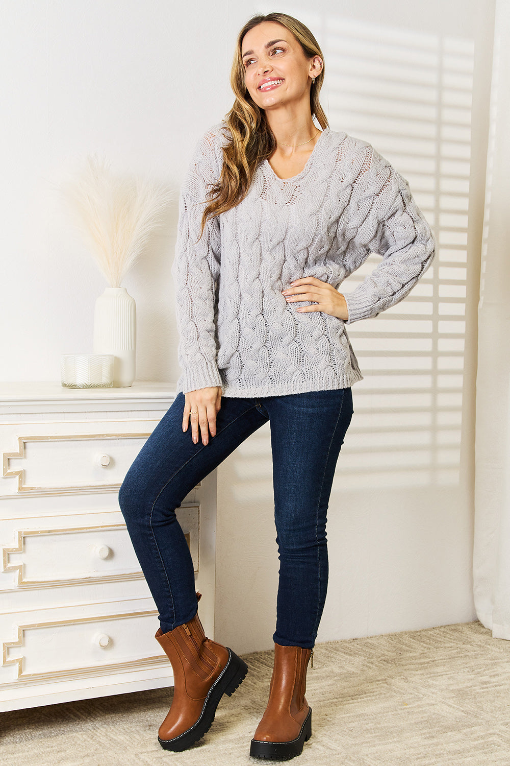 Georgia Cable-Knit Hooded Sweater