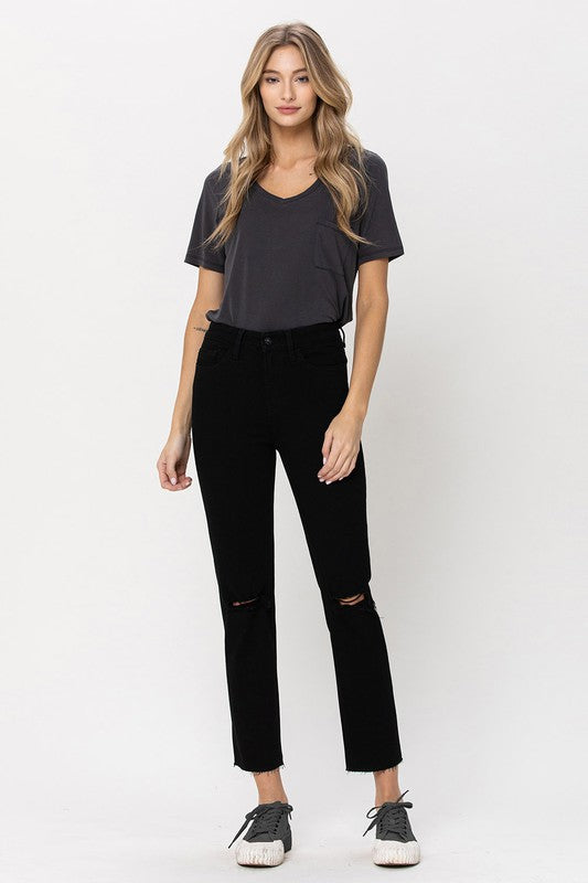 Thea High Rise Straight w Raw Hem