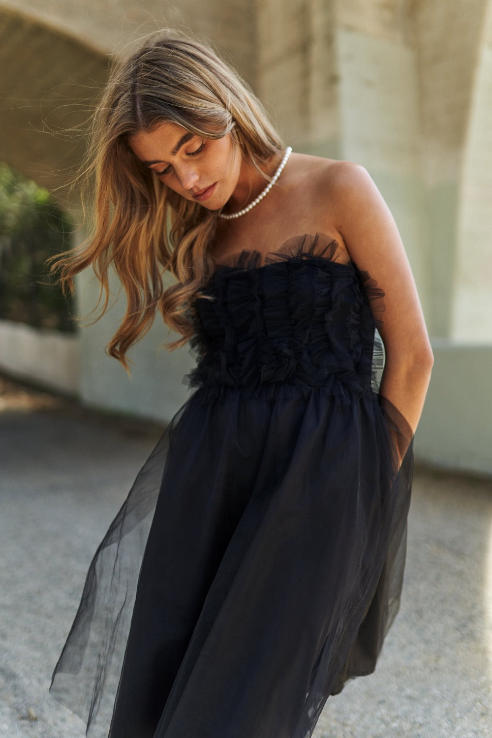 Priscilla Ruffle Tube Top Swing Dress