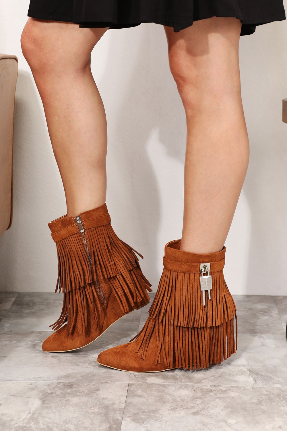 Shania Tassel Wedge Heel Ankle Booties