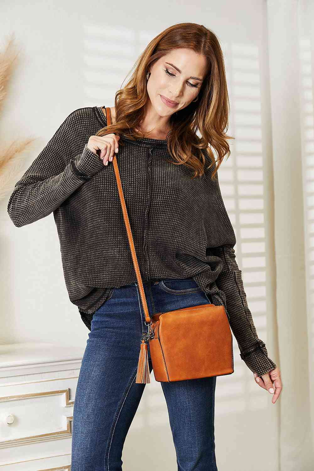 Shannon Leather Crossbody Bag w/Tassel