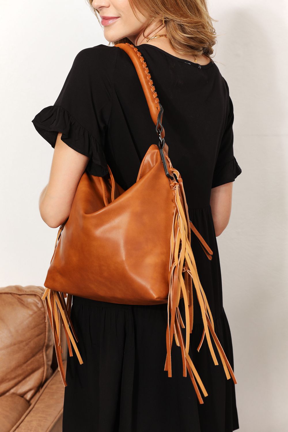 Susan Leather Fringe Detail Shoulder Bag